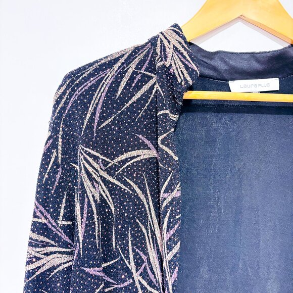 LAURA Black Purple Sparkle Chic Open Front Cardigan | 1X * - Picture 2 of 7
